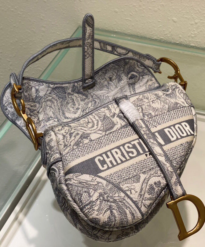 Christian Dior Saddle Bag Canvas Gray